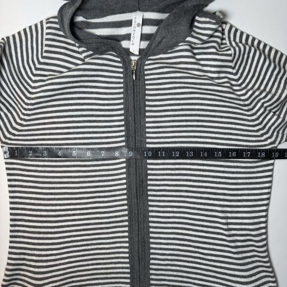 Indigenous Organic Cotton Striped Full Zip Tunic Hoodie Jacket Large Gray White - Picture 6 of 13